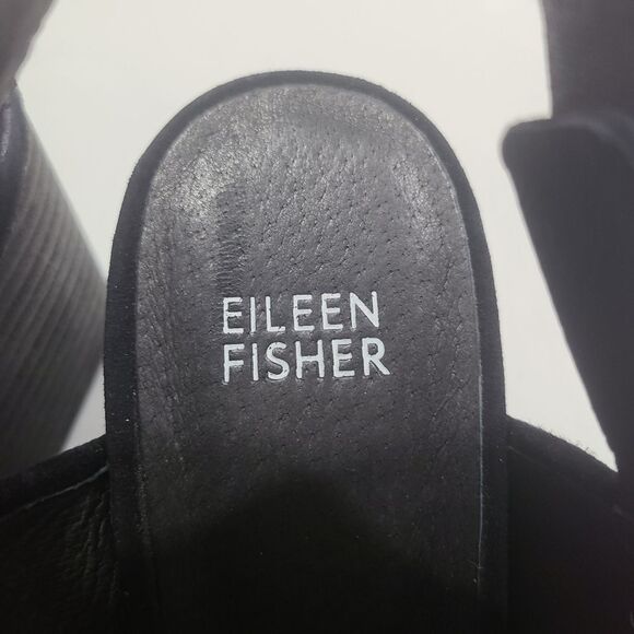 Eileen Fisher Finn Suede Mesh Black Open Toe Sandals Size 8.5 Comfort - Picture 8 of 10